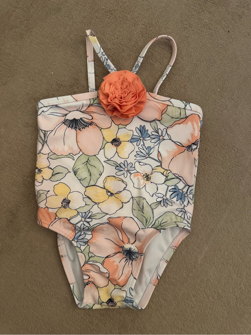 Janie and Jack Floral One-Piece Swimsuit with Orange Flower Accent